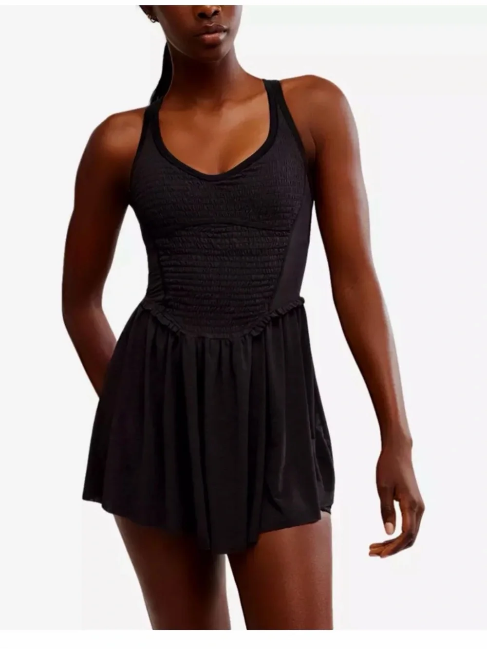 Free People Black Smocked Tank One-Piece Dress